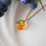 Czech Glass One Orang Necklace: White Flower, Titanium Steel Chain - Image 4