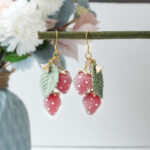 Handmade Fuzzy Resin Strawberry Drop Earrings, Sterling Silver Hooks