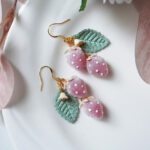Handmade Fuzzy Resin Strawberry Drop Earrings, Sterling Silver Hooks - Image 2