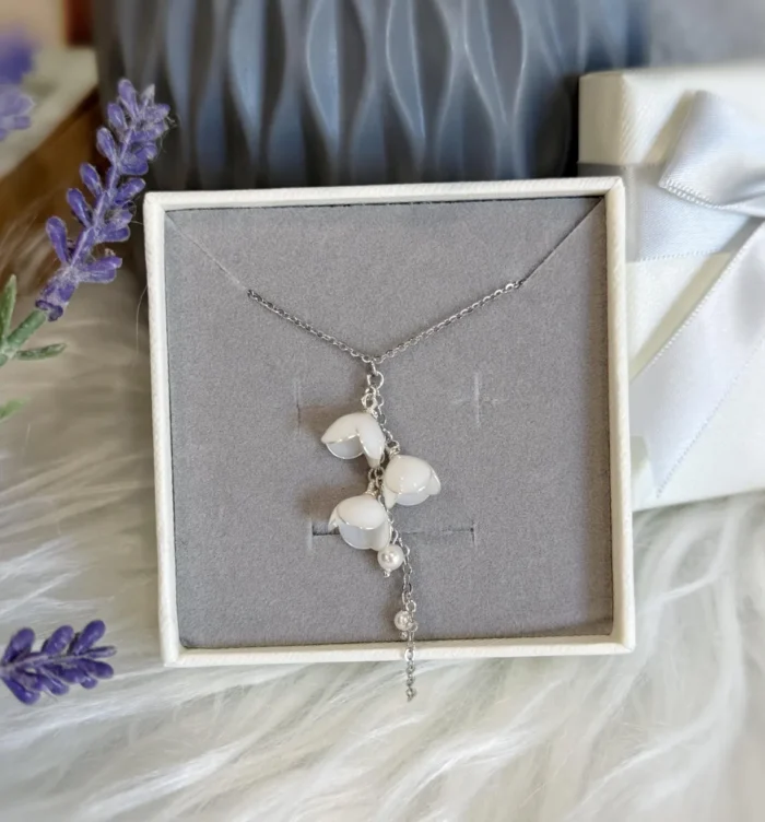 Handmade Lily of the Valley Resin Necklace– Triple Flower Design - Image 2