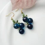 Handmade Resin Blueberry Drop Earrings with White Flower & Leaf | Cute Fruit Jewelry | Nature-Inspired Gift for Her - Image 3