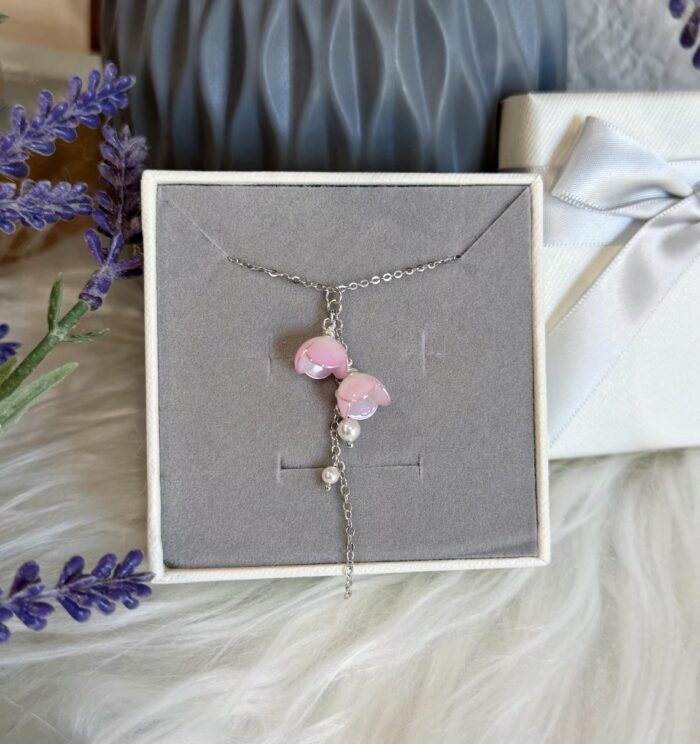 Handmade Lily of the Valley Resin Necklace– Double Flower Design - Image 5