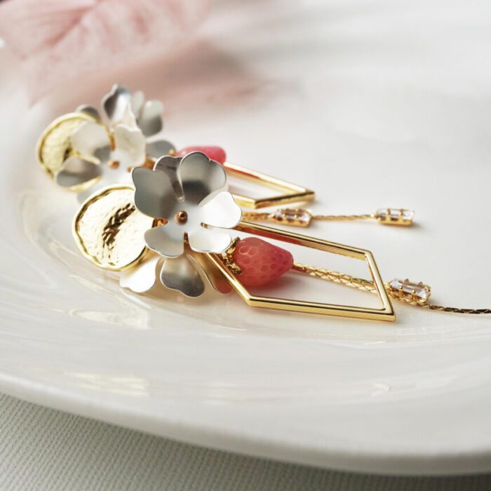 Baroque Cherry Blossom Strawberry Earrings: Resin, Sterling Silver Earring Hook - Image 3