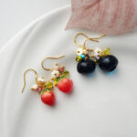 Handmade One Blueberry Drop Earrings | Resin & Czech Beads Fruit Jewelry - Image 4