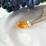 Czech Glass One Orang Necklace: White Flower, Titanium Steel Chain - Image 2