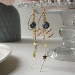 Handmade Resin Planet Earrings with Spiral Metal Ring & Star Chains - Image 3