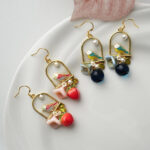 Resin Pearl Birdcage Bird & Berry Earrings: Sterling Silver Hook - Image 6