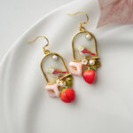 Resin Pearl Birdcage Bird & Berry Earrings: Sterling Silver Hook - Image 2