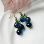 Handmade Resin Blueberry Drop Earrings with White Flower & Leaf | Cute Fruit Jewelry | Nature-Inspired Gift for Her - Image 8