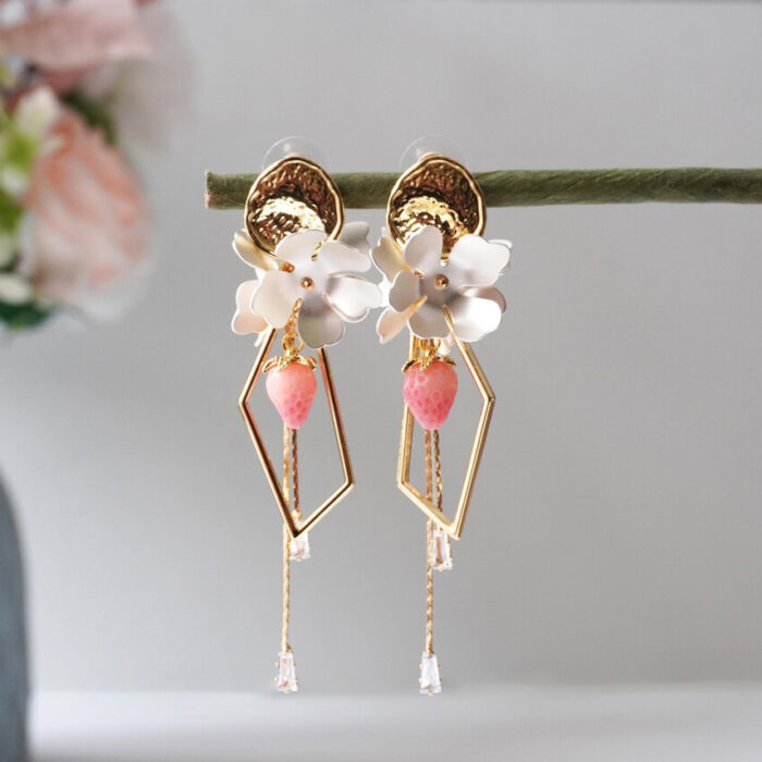 Baroque Cherry Blossom Strawberry Earrings: Resin, Sterling Silver Earring Hook - Image 4