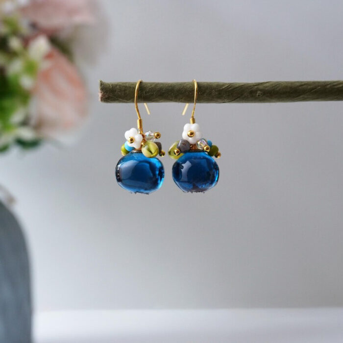 Handmade One Blueberry Drop Earrings | Resin & Czech Beads Fruit Jewelry - Image 5