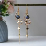 Handmade Resin Planet Earrings with Spiral Metal Ring & Star Chains