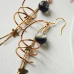 Handmade Resin Planet Earrings with Spiral Metal Ring & Star Chains - Image 2