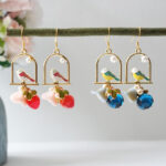 Resin Pearl Birdcage Bird & Berry Earrings: Sterling Silver Hook