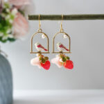 Resin Pearl Birdcage Bird & Berry Earrings: Sterling Silver Hook - Image 8