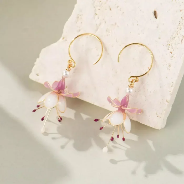 Handmade Fuchsia Flower Resin Earrings - Image 4