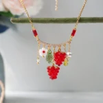 Handmade Czech Glass Raspberry Necklace: Cottagecore Fruit Charm Jewelry