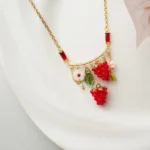Handmade Czech Glass Raspberry Necklace: Cottagecore Fruit Charm Jewelry - Image 2