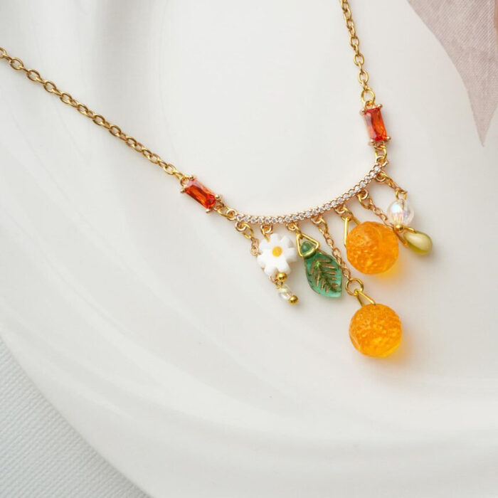 Handmade Czech Glass Orange Necklace - Image 4