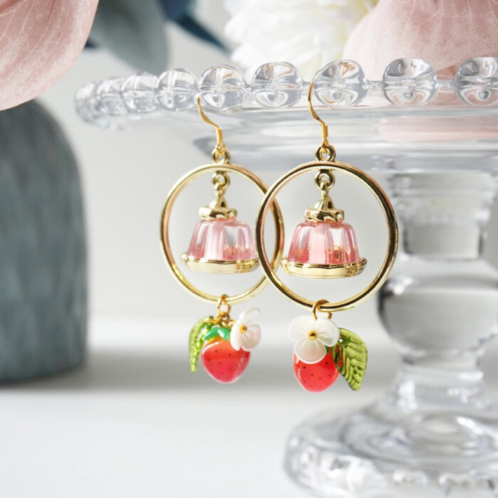 Handmade Resin Pudding & Berry Dangle Earrings: Sterling Silver Hooks - Image 3