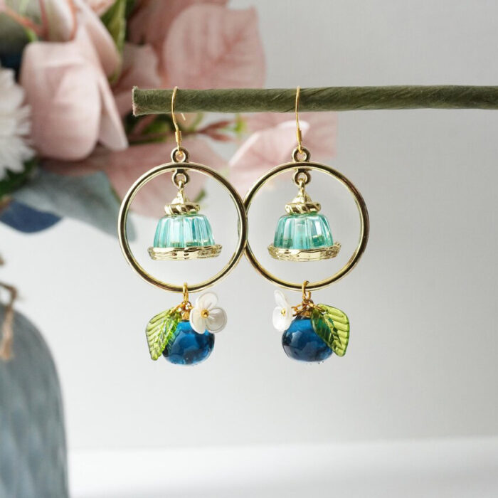 Handmade Resin Pudding & Berry Dangle Earrings: Sterling Silver Hooks - Image 7