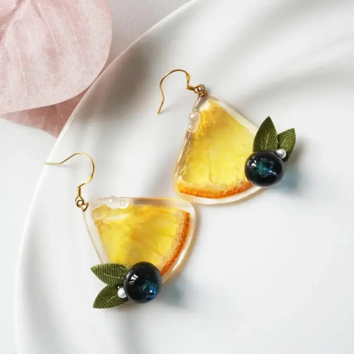 Handmade Resin Orange Slice Earrings: Sterling Silver Hooks - Image 2