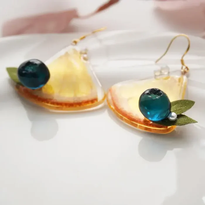 Handmade Resin Orange Slice Earrings: Sterling Silver Hooks - Image 3