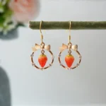 Handmade Clay Strawberry Hoop Earrings: Fruit Jewelry with Bow
