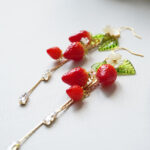 Handmade Clay Strawberry Zircon Chain Earrings, Sterling Silver Hooks - Image 3
