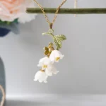 Handmade Resin Lily of the Valley Necklace: Nature-Inspired Floral Pendant