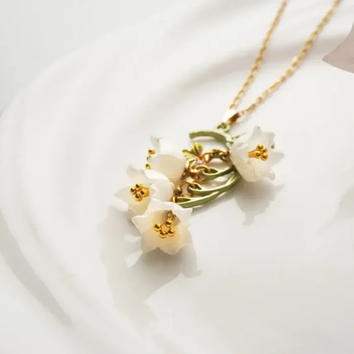 Handmade Resin Lily of the Valley Necklace: Nature-Inspired Floral Pendant - Image 3