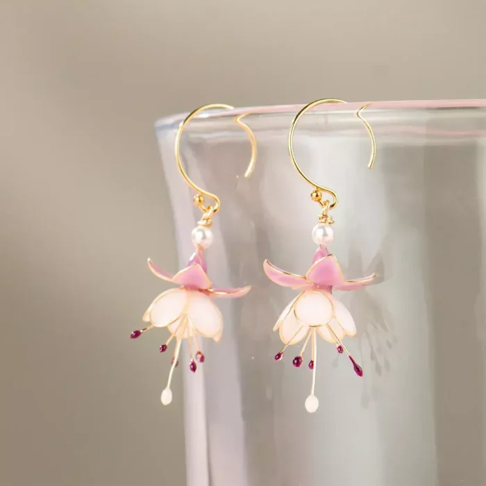 Handmade Fuchsia Flower Resin Earrings - Image 6