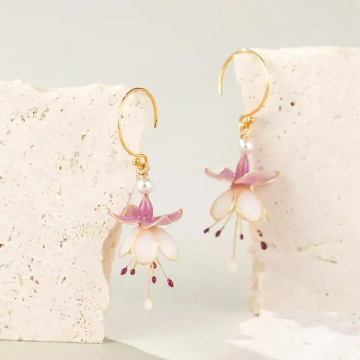 Handmade Fuchsia Flower Resin Earrings - Image 3