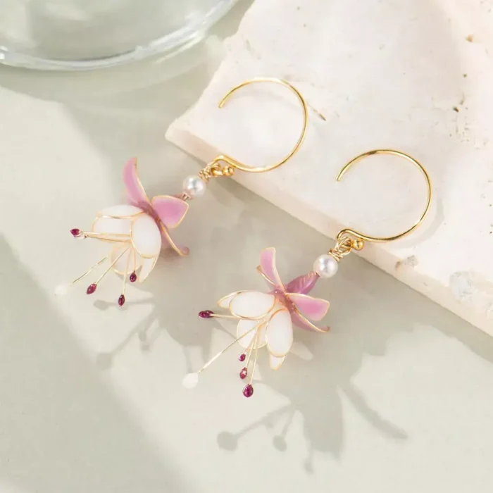 Handmade Fuchsia Flower Resin Earrings - Image 5