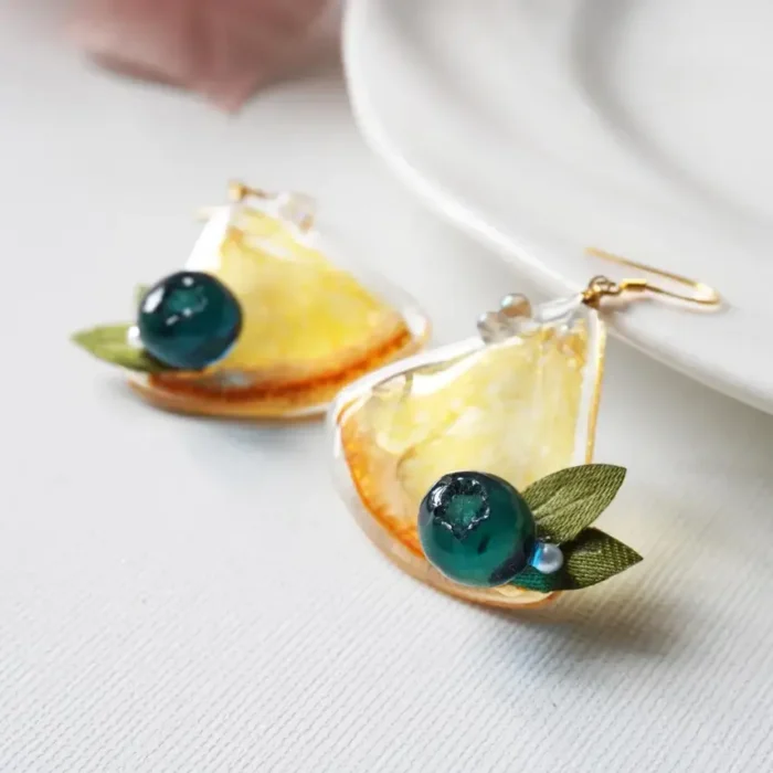 Handmade Resin Orange Slice Earrings: Sterling Silver Hooks - Image 5