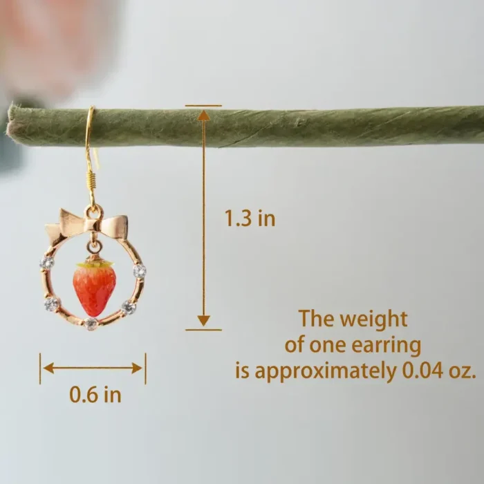 Handmade Clay Strawberry Hoop Earrings: Fruit Jewelry with Bow - Image 4