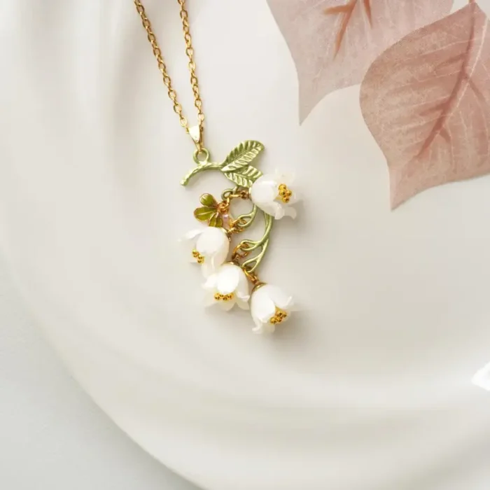 Handmade Resin Lily of the Valley Necklace: Nature-Inspired Floral Pendant - Image 2
