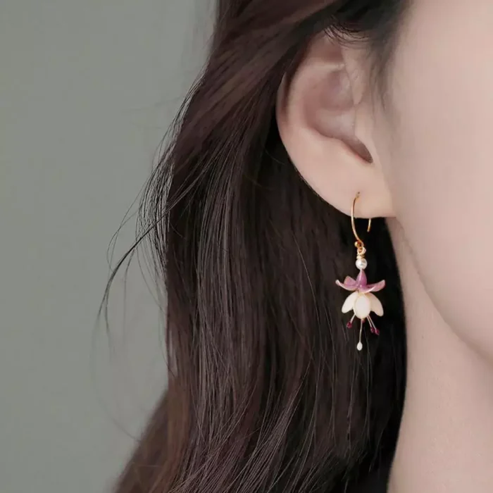 Handmade Fuchsia Flower Resin Earrings - Image 2