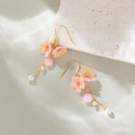 Handmade Resin Cherry Blossom Pearl Dangle Earrings - Image 3