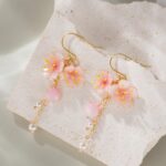 Handmade Resin Cherry Blossom Pearl Dangle Earrings - Image 4