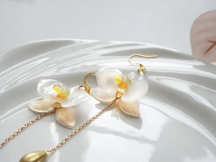 Handmade Orchid Flower Earrings - Image 3