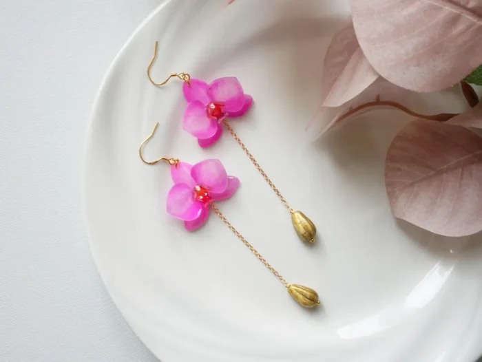Handmade Orchid Flower Earrings - Image 10