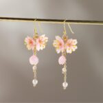 Handmade Resin Cherry Blossom Pearl Dangle Earrings