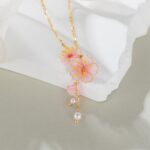 Handmade Resin Cherry Blossom Pearl Necklace - Image 6