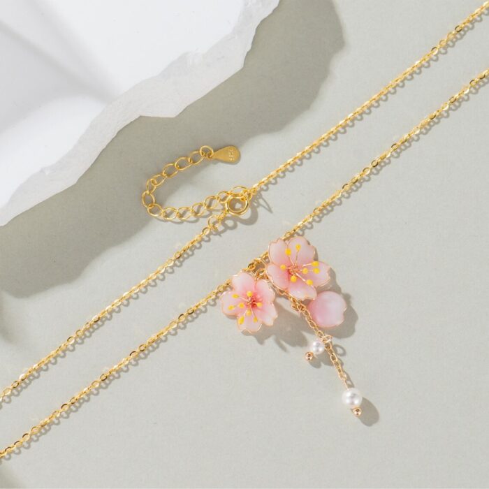 Handmade Resin Cherry Blossom Pearl Necklace - Image 8