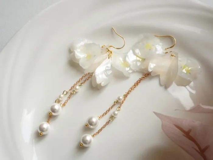 Handmade Resin Iris Flower Earrings - Image 3