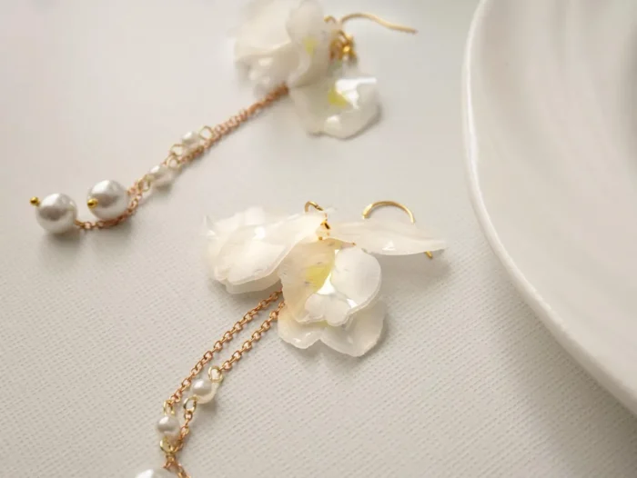 Handmade Resin Iris Flower Earrings - Image 4