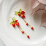 Handmade Polymer Clay Strawberry Dangle Earrings – Long Fruit Chain Earrings - Image 2