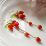 Handmade Polymer Clay Strawberry Dangle Earrings – Long Fruit Chain Earrings - Image 3
