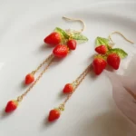 Handmade Polymer Clay Strawberry Dangle Earrings – Long Fruit Chain Earrings - Image 4